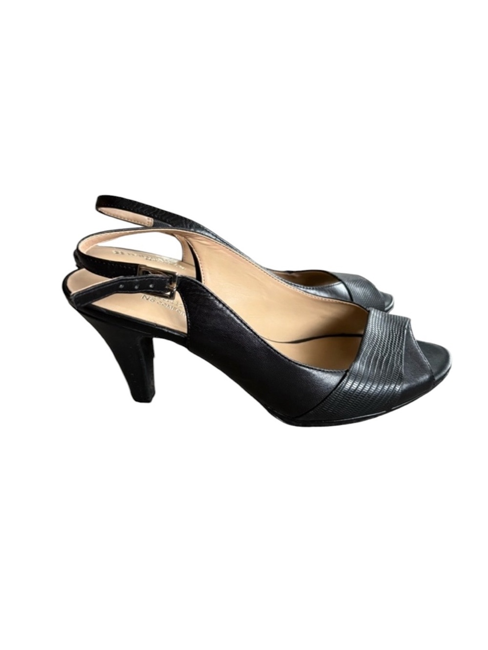 Naturalizer N5 Comfort Black Leather Peep Toe Slingback Heels Size 9M